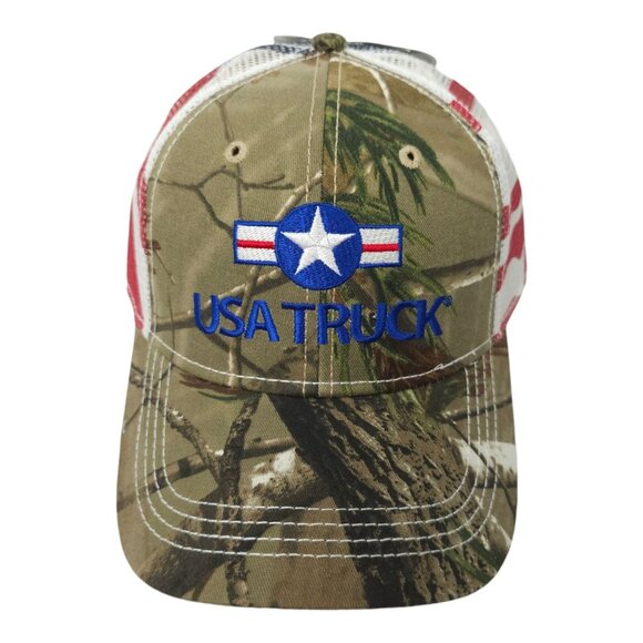 USA Truck Realtree AP Camo Mesh Strapback Cap Trucker Baseball Hat Flag America - Picture 1 of 13